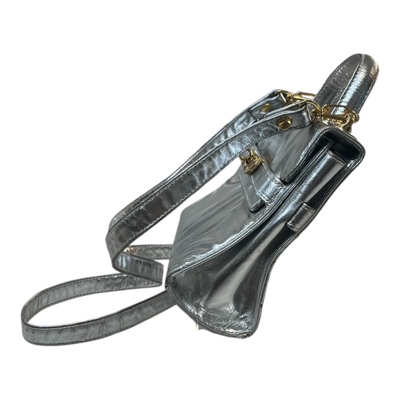 Vintage Mini Saks Fifth Avenue Silver Leather with Gold Hardware Handbag - Picture 2 of 9